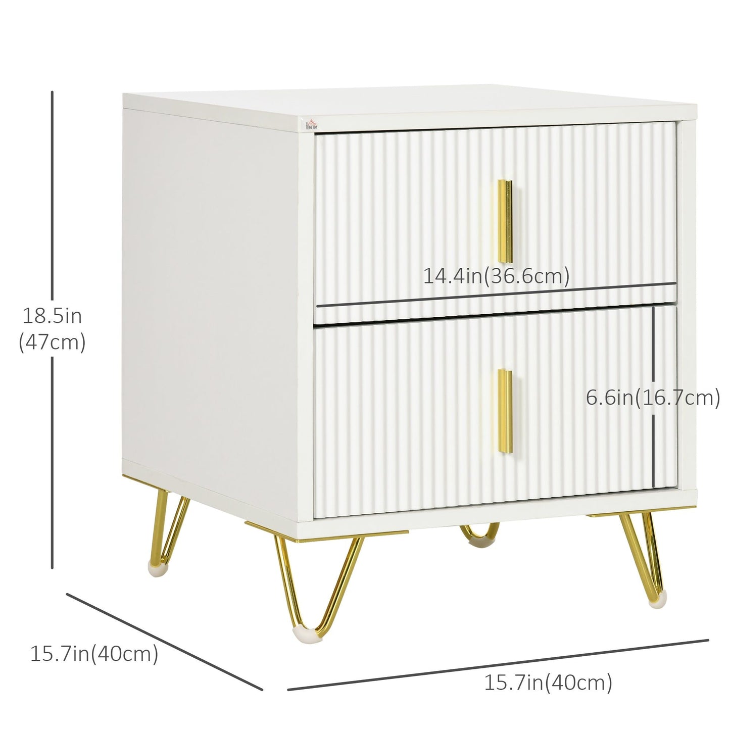 Nightstand with 2 Drawers and Metal Legs - White
