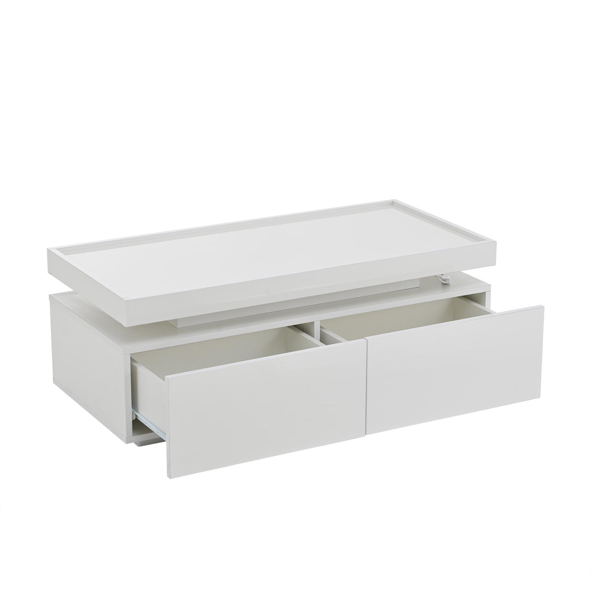 High-Gloss Coffee Table with App-Controlled LED Ambient Lighting, Functional Center Table for Living Room, 37.5" L x 17.5" W x 13.5" H, White