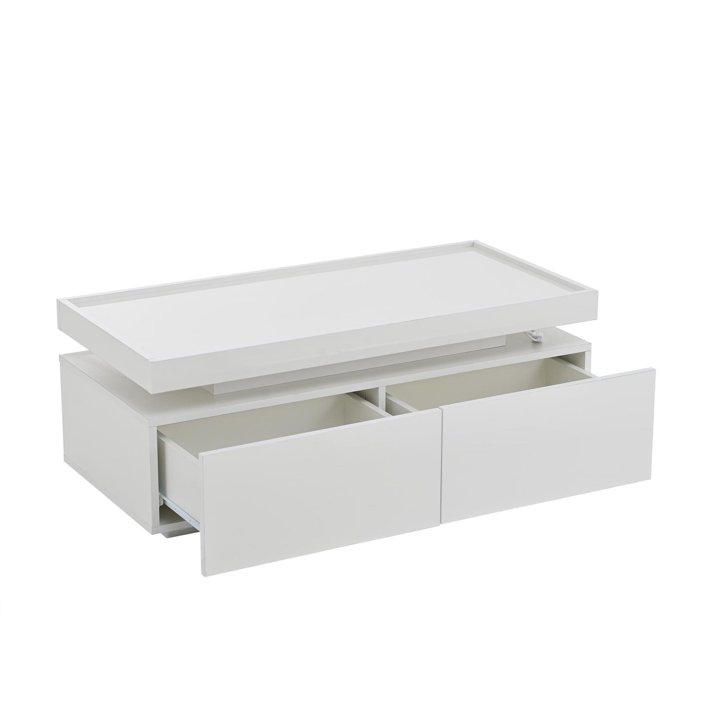 High-Gloss Coffee Table with App-Controlled LED Ambient Lighting, Functional Center Table for Living Room, 37.5" L x 17.5" W x 13.5" H, White