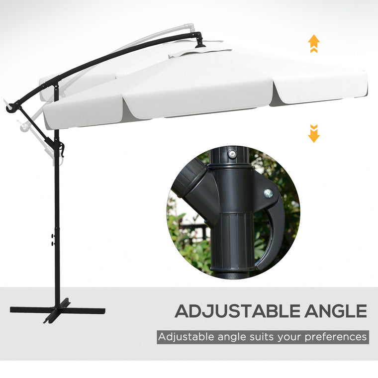 11FT Cream White Cantilever Umbrella with Cross Base & 8 Ribs
