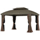 10' x 12' Hardtop Gazebo Canopy with Double Roof, Netting and Curtains for Garden, Backyard, Deck, Coffee