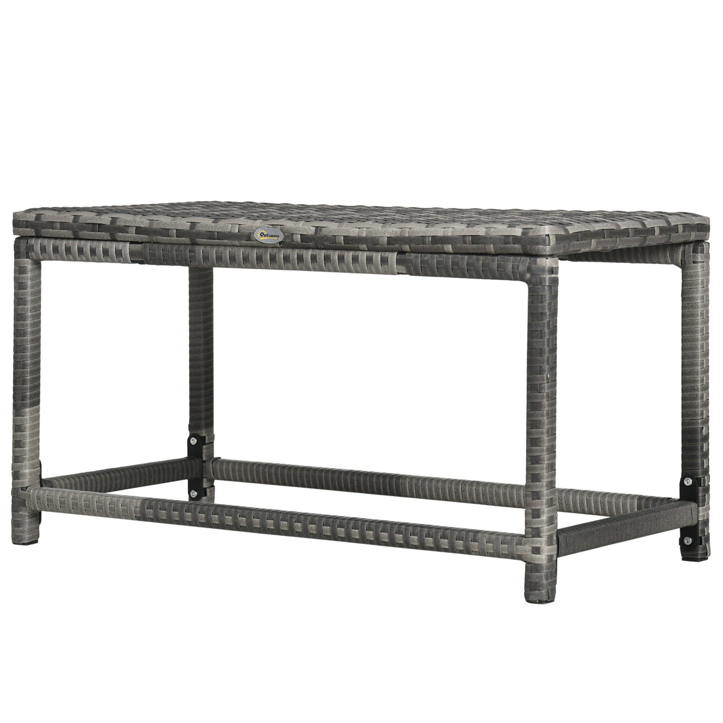 Patio Rattan End Table, Outdoor Side Table with Full Woven Table Top for Garden, Balcony, Mixed Grey