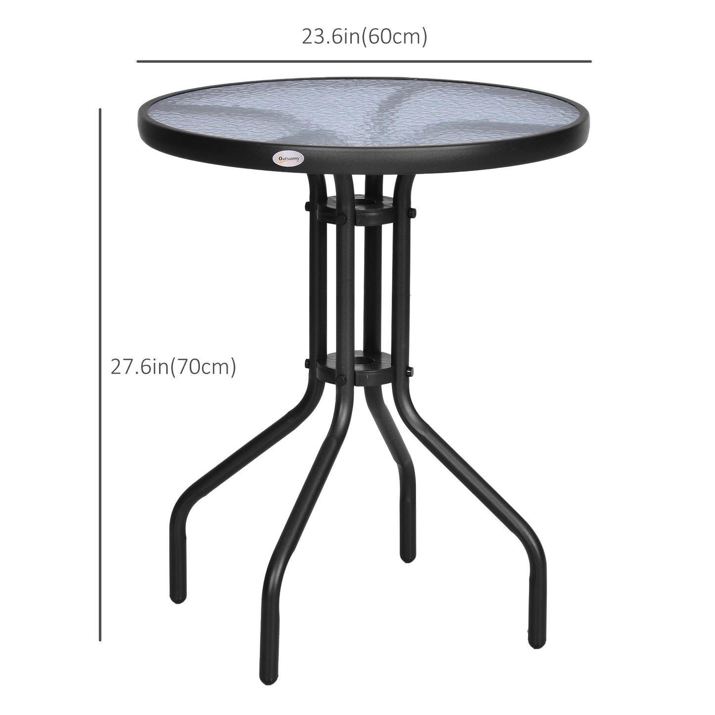 24" Patio Table Round Tempered Glass Top Outdoor Dining Steel Frame Backyard