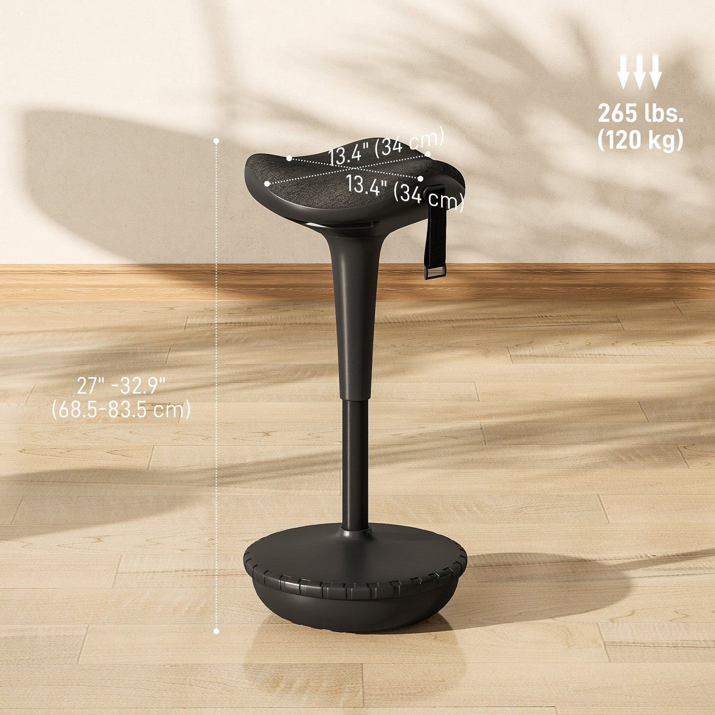 Adjustable Swivel Wobble Stool Chair - Black