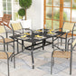 Rectangle Patio Dining Table with Umbrella Hole, Outdoor Dining Table for 6 with Steel Frame for Garden, Balcony, Black