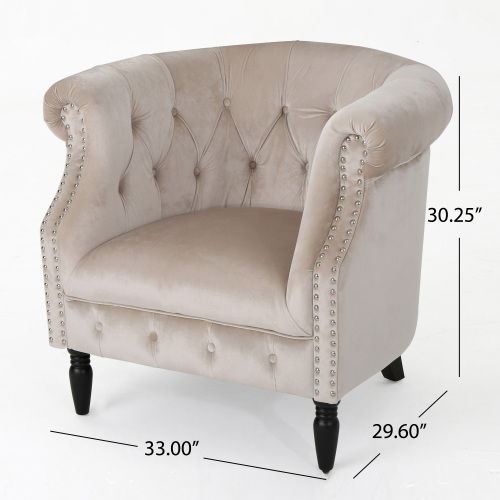 Velvet Accent Club Chair with Diamond Tufting & Nailhead Trim, Single Sofa Chair for Living Room, Champagne