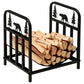 Curved Firewood Rack with Bear and Pine Tree Design, 17 Inch Log Holder Storage Rack with 110 lbs. Capacity, Black