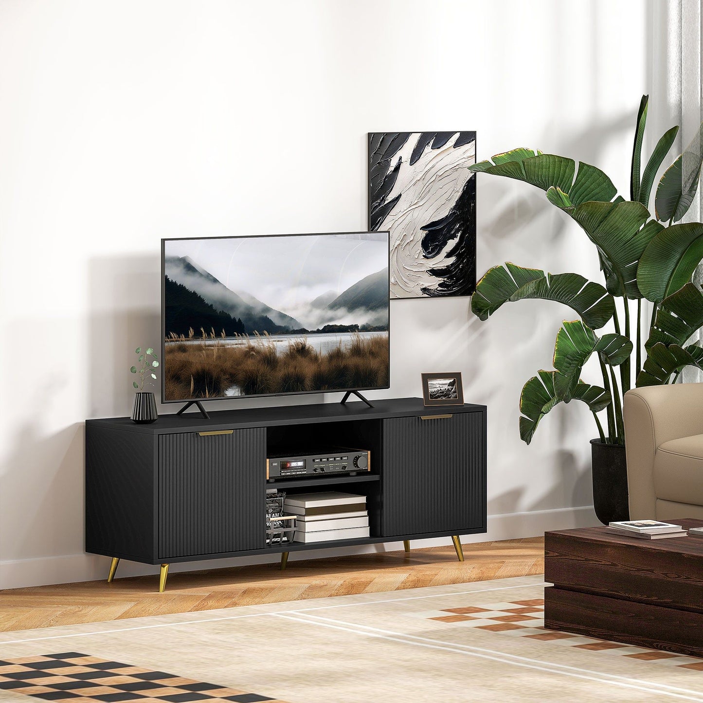 TV Stand for 55" TV with Storage - Black