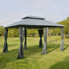 13'L x 10'W x 8.7'H Patio Gazebo Outdoor 2-Tiers Garden Canopy Yard Sunshade Shelter with Curtains, Grey
