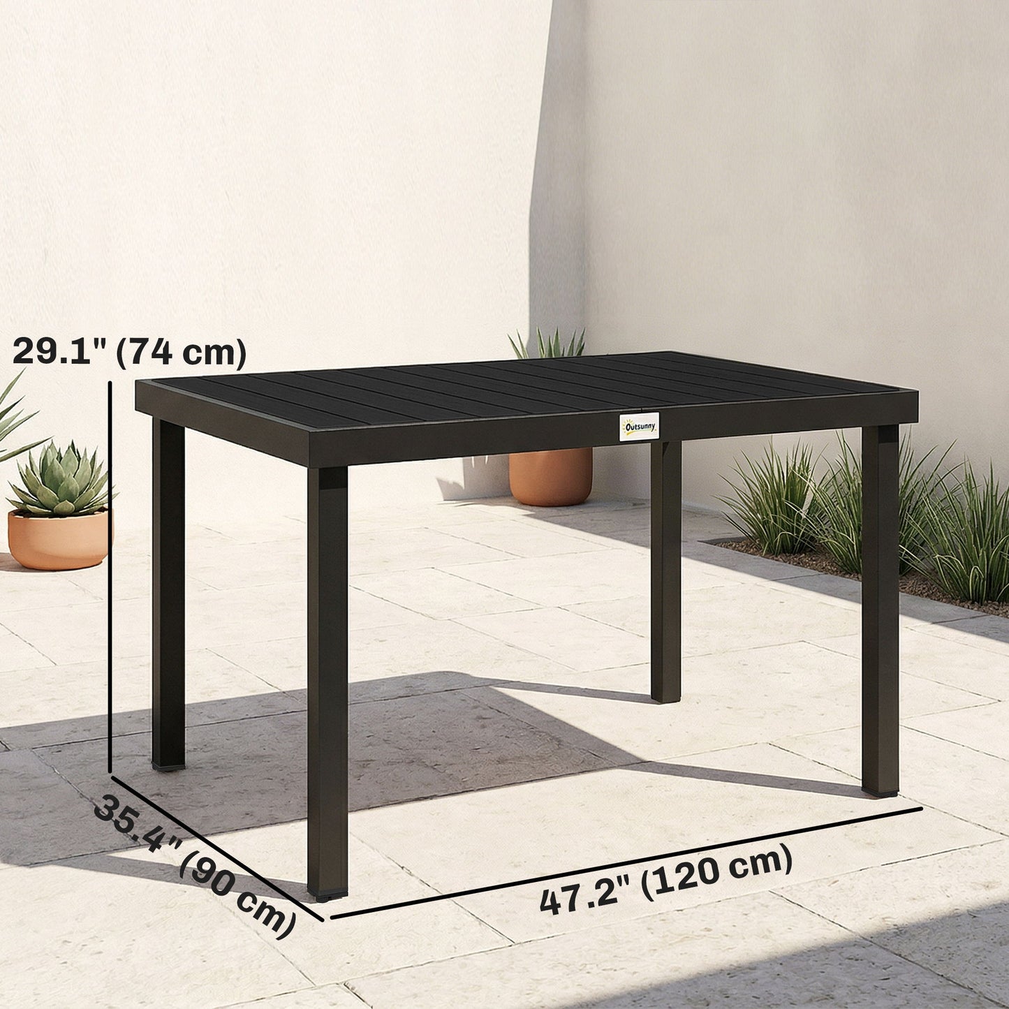 Aluminum Outdoor Dining Table for 6, Patio Rectangular Table, 47.2" x 35.4" x 29.1", Black