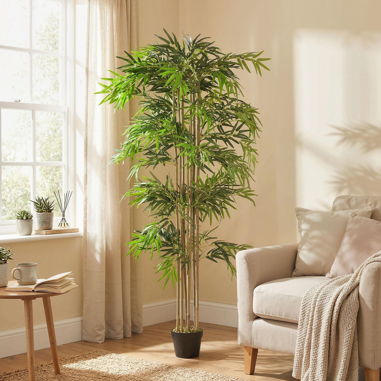 6FT Artificial Bamboo Tree, Fake Plant with 1530 Leaves, Greenery Plant in Nursery Pot for Indoor, Green