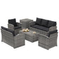 6 Pieces Wicker Patio Furniture Set with Cushions, 7-Seater Rattan Patio Sofa Set with Storage Table, Black