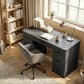 55" Executive Computer Desk with 7 Drawers - Black Wood Grain