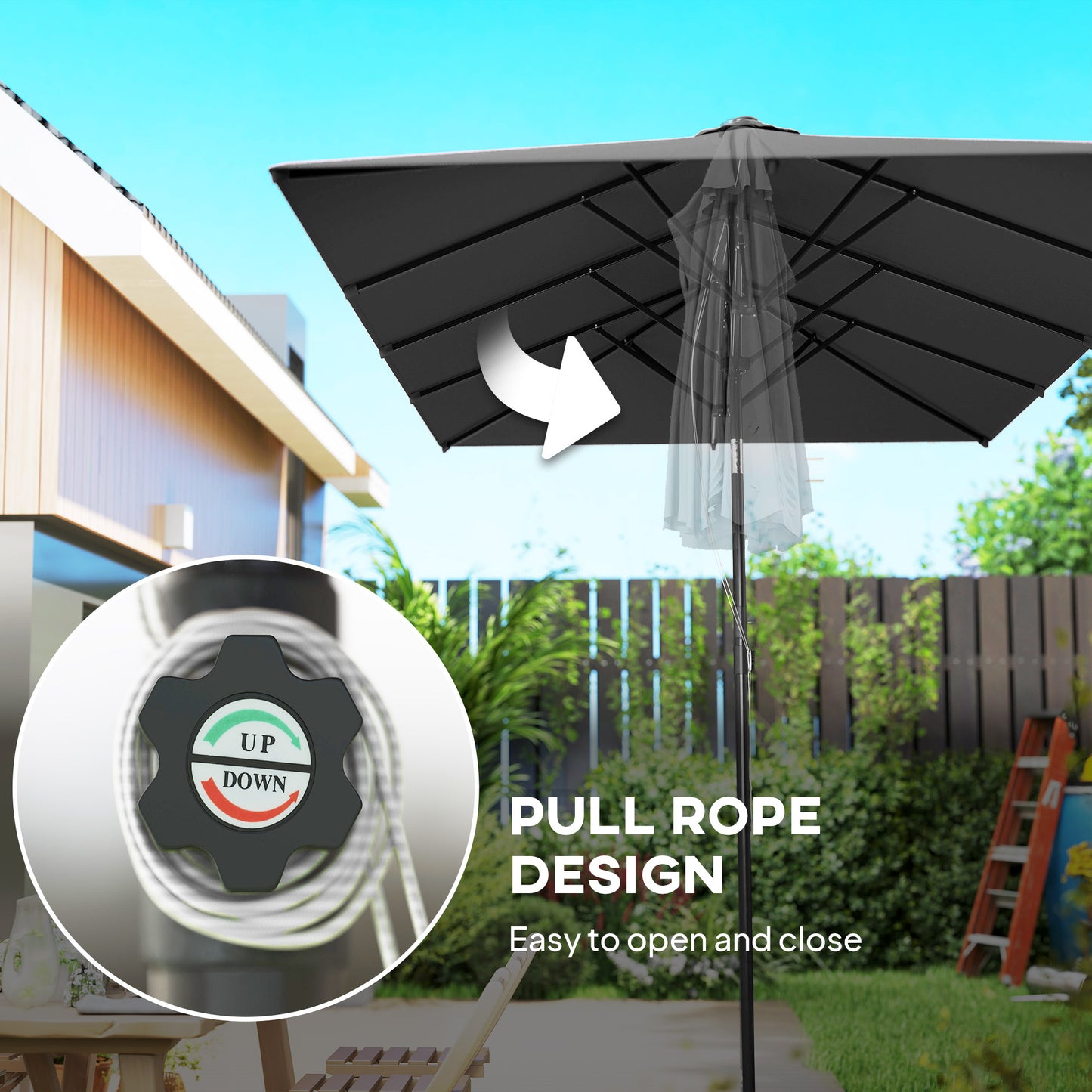 Grey Double-Sided Umbrella with Adjustable Height & 12 Ribs