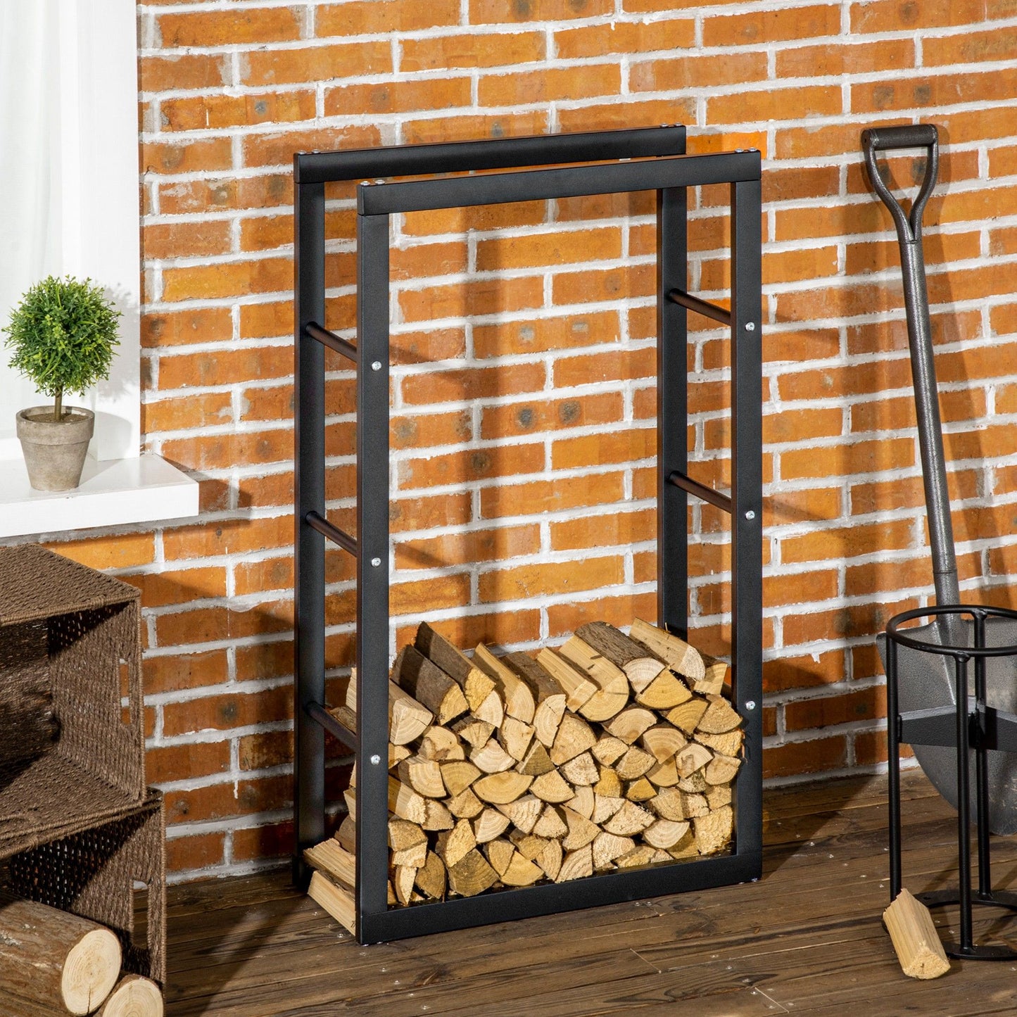 23.6" x 9.8" x 39.4" Firewood Rack Outdoor, Log Holder Fireplace Storage Rack with Handles and 220 lbs. Weight Capacity, Black