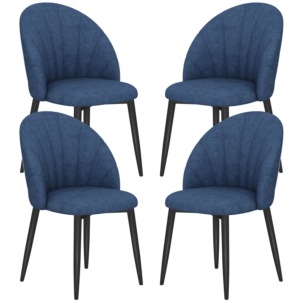 Modern Dining Chairs Set of 4, Upholstered Dining Room Chairs with Metal Legs, Shell Backrest, Padded Seat, Blue