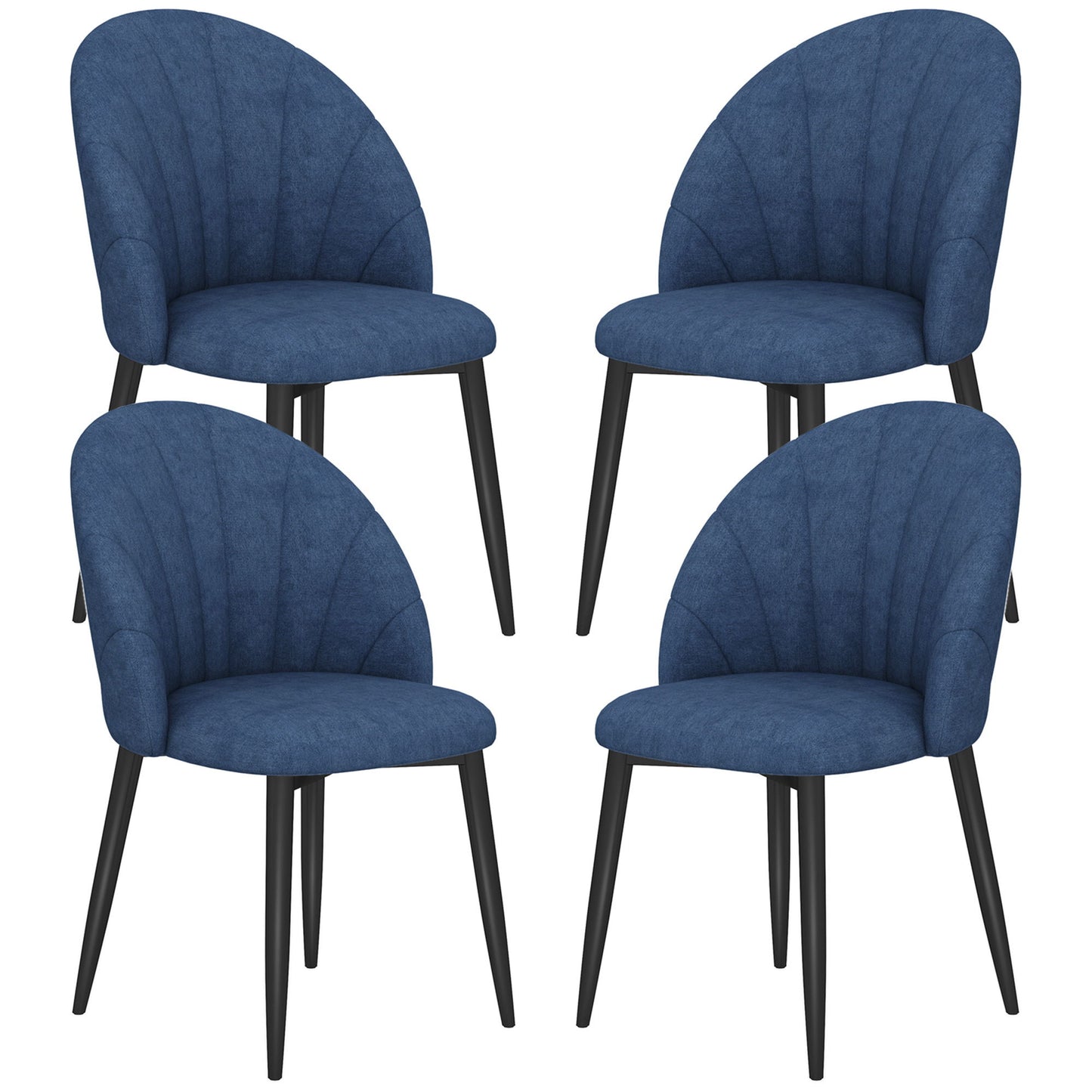 Modern Dining Chairs Set of 4, Upholstered Dining Room Chairs with Metal Legs, Shell Backrest, Padded Seat, Blue