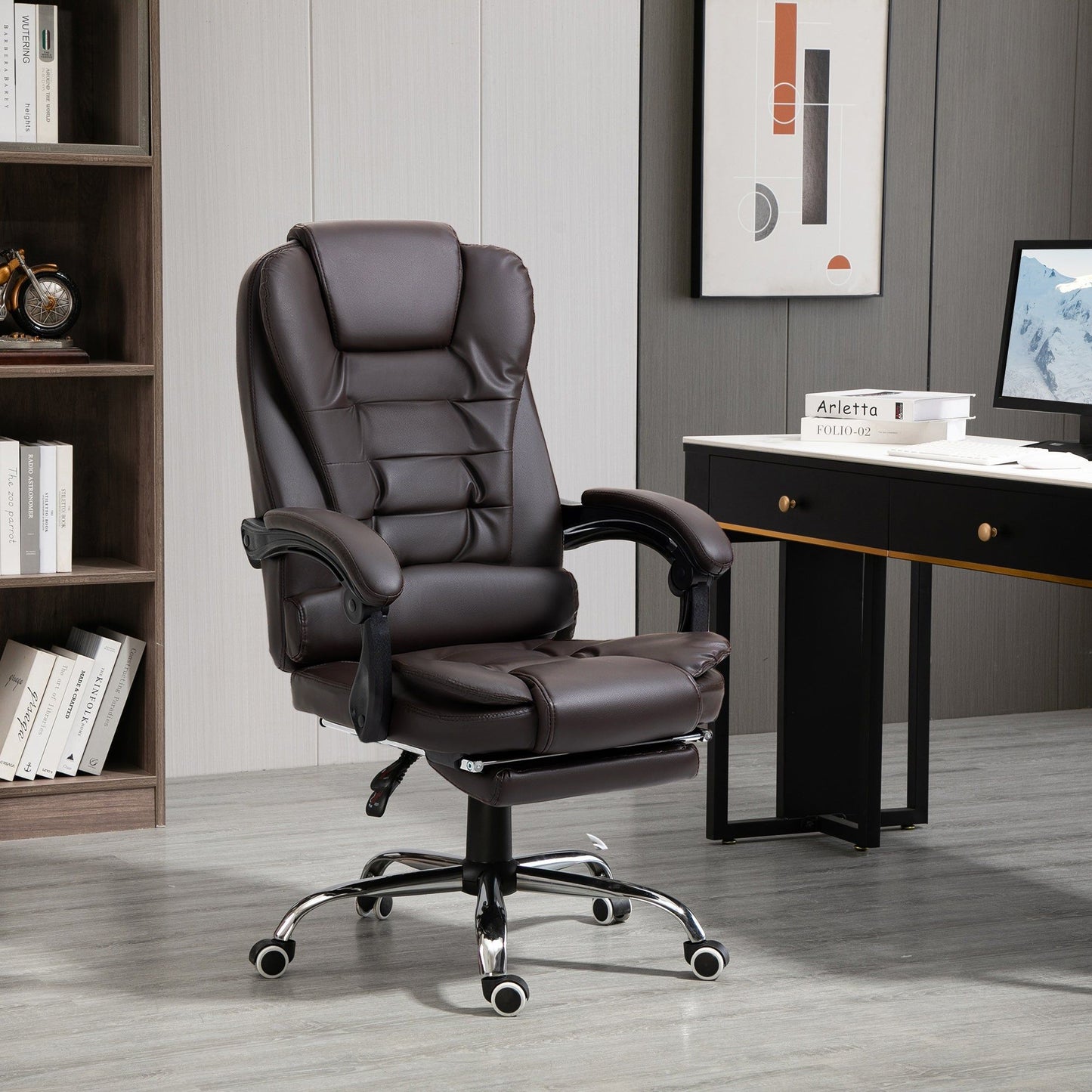 High-Back Executive Office Chair with Footrest - Coffee
