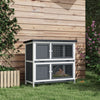 Wood Rabbit Hutch with 2 Large Main House, Ramp, Trays, Grey