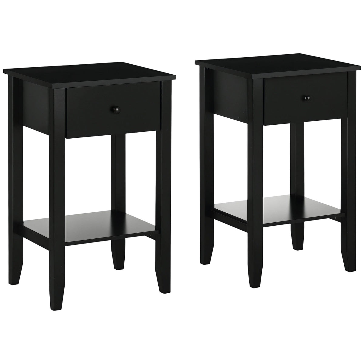 2-Tier End Tables Set of 2 with Drawer - Black