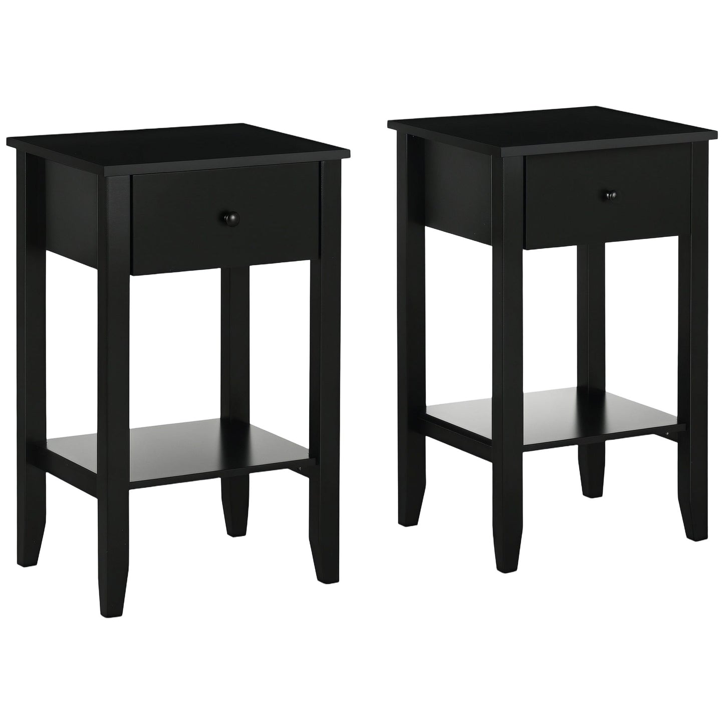 2-Tier End Tables Set of 2 with Drawer - Black
