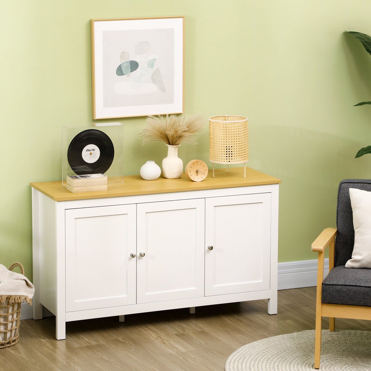 Sideboard Buffet Cabinet with Doors - White and Natural