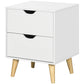 Modern Bedside Table, Nightstand with 2 Drawers and Pine Wood Legs for Bedroom, Living Room, White
