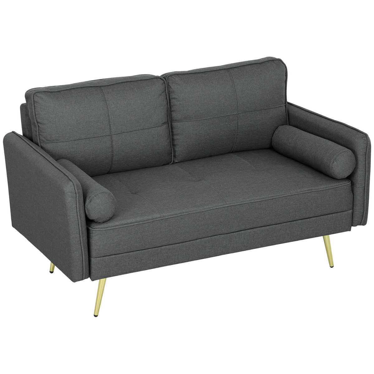56" Loveseat Sofa for Bedroom Upholstered 2 Seater Couch with Back Cushions and Pillows, Dark Grey