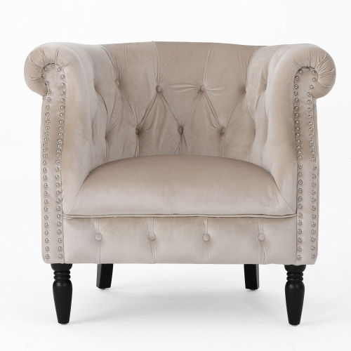 Velvet Accent Club Chair with Diamond Tufting & Nailhead Trim, Single Sofa Chair for Living Room, Champagne