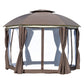 12' x 12' Outdoor Gazebo Canopy, Dome Patio Gazebo Netting Sidewalls and Curtains, Double Vented Roof, Brown
