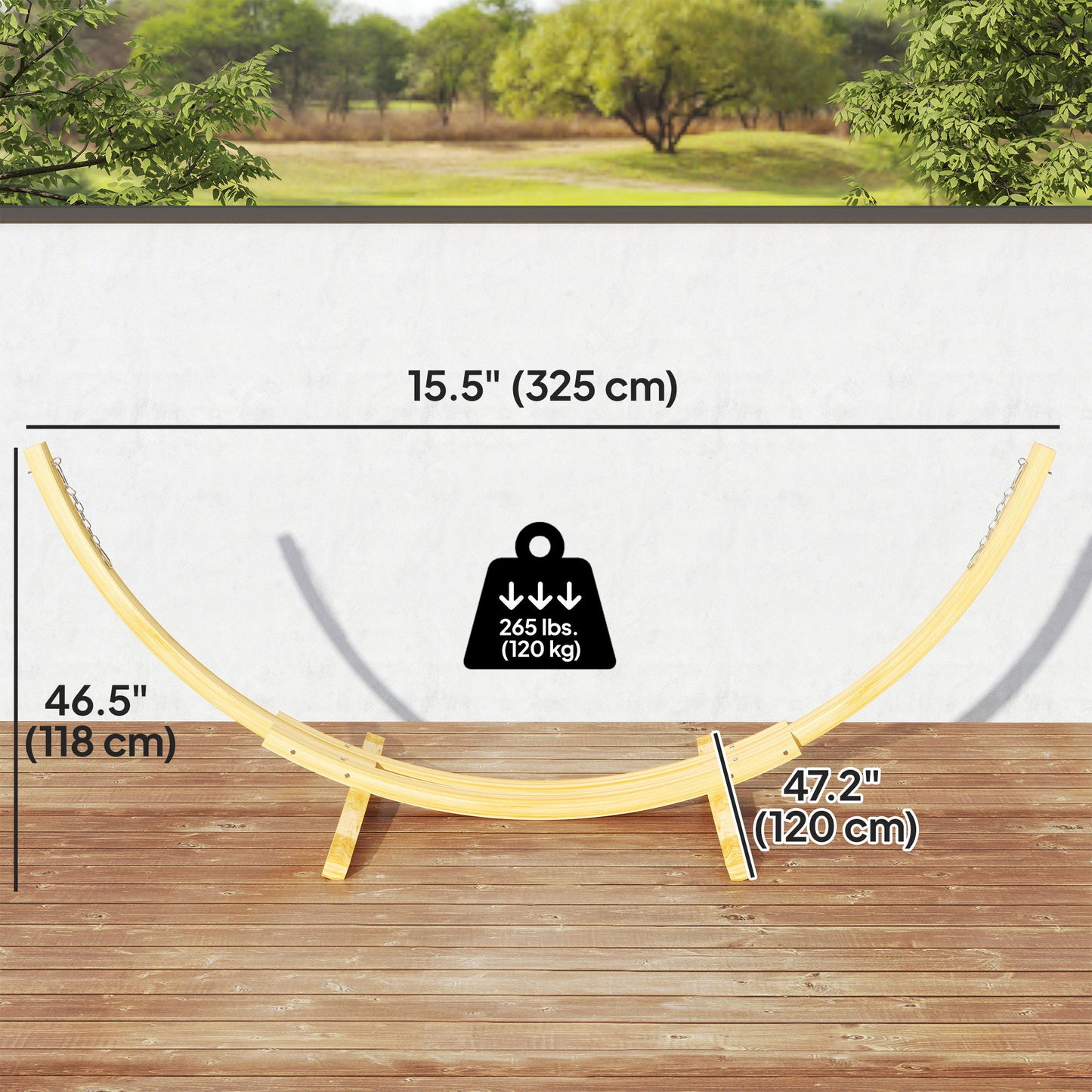 11' Wooden Hammock Stand Universal Garden Picnic Camp Accessories, Curved Arc Design Stand, 264lbs Capacity