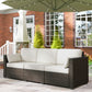 3-Seater Outdoor Sofa with Cushions, PE Rattan Conversation Patio Couch with Pillows for Garden, Poolside, Cream White