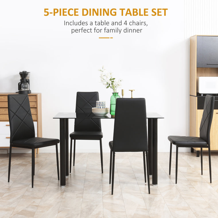 5-Piece Glass Dining Table Set for 4 - Black