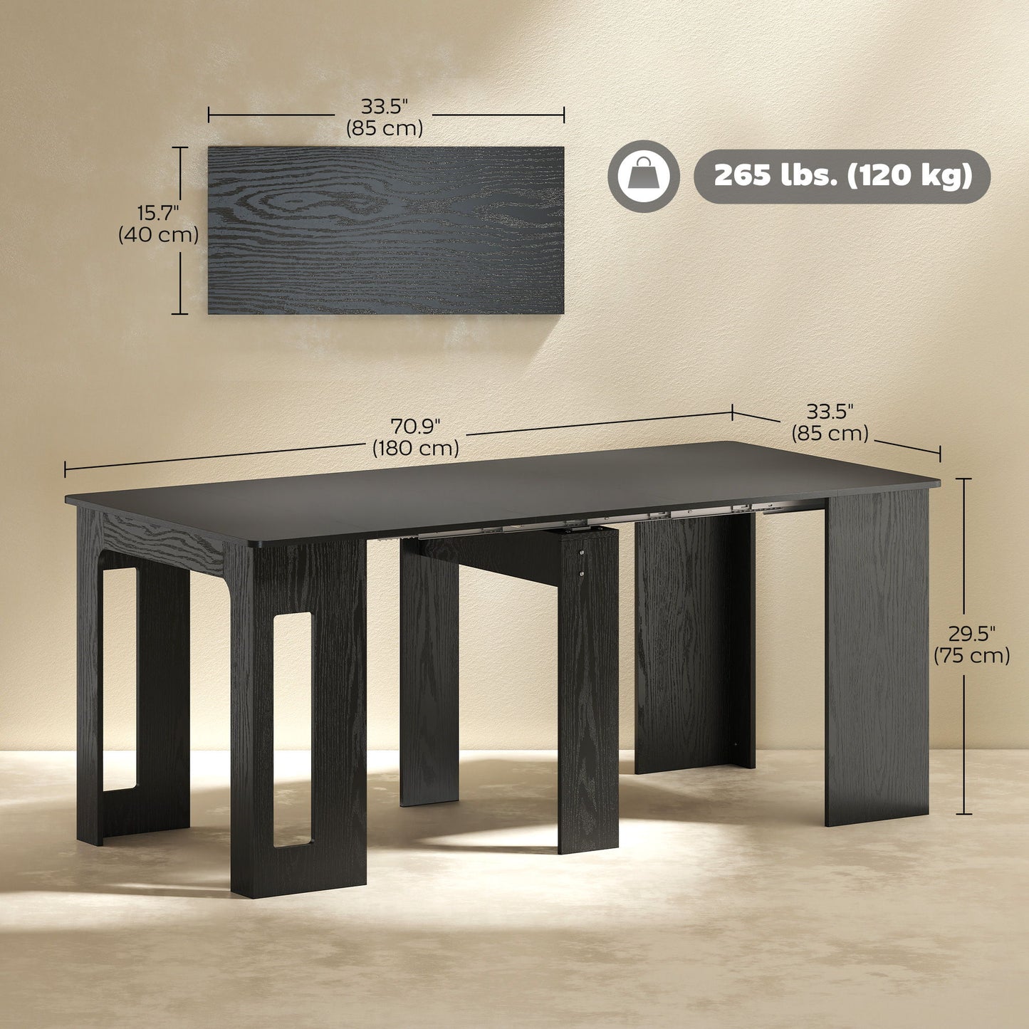 Extendable Dining Table, Expandable Kitchen Table for Small Spaces, Seats up to 6 People, Distressed Black