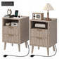 Nightstands Set of 2, Modern Bedside Tables with Charging Station, 2 Drawers and Open Shelf, Grey