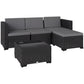 5 Piece Patio Furniture Set, L-Shape Wicker Outdoor Sectional with 3 Chairs, Ottoman, Glass Table, Cushions, Grey