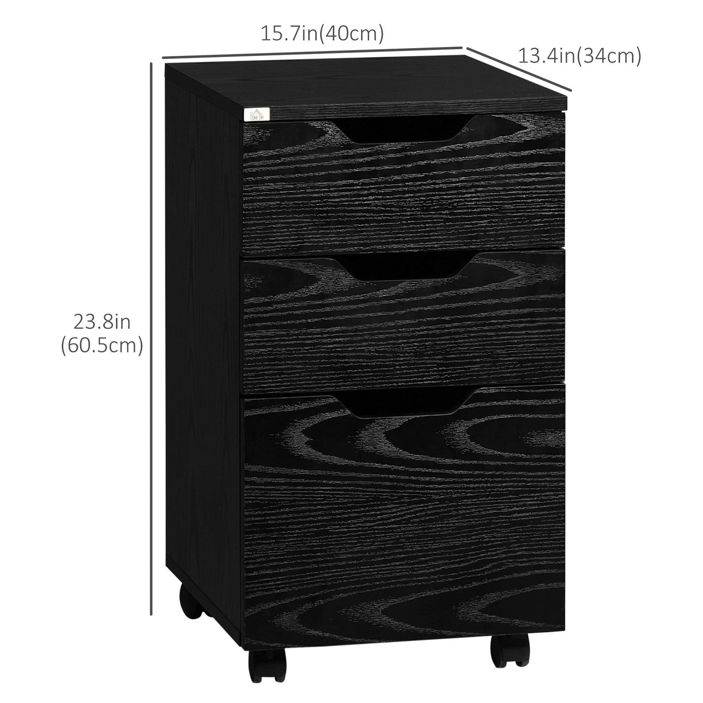 3-Drawer Mobile Filing Cabinet - Black Wood Grain
