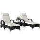 Patio Rattan Lounge Set has a Wheeled Wicker Chaise Lounge Chair and A Table with A Tempered Glass Top, White