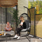 Wicker Egg Swing Chair with Stand, Foldable Hanging Egg Chair with UV Resistant Cushion, Headrest, Dark Grey