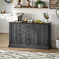 Farmhouse Sideboard with Charging Station and Thickened Top, 58" Buffet Cabinet with 2 Soft-Close Drawers, Black