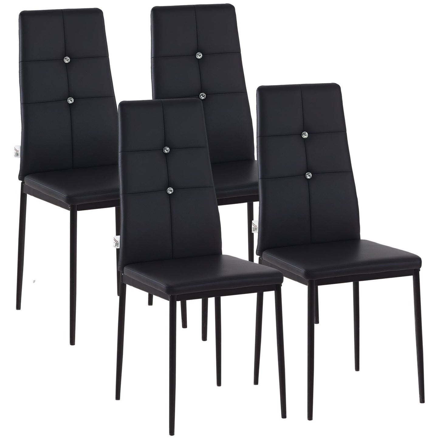 Set of 4 Tufted High-Back Dining Chairs - Black