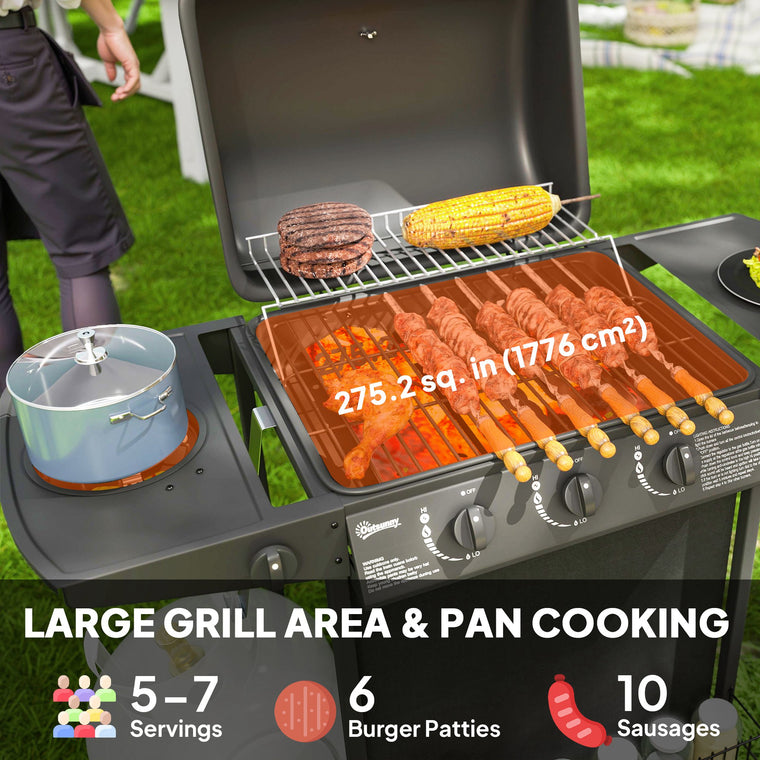 Black 3+1 Burner Propane Gas BBQ Grill with Side Burner