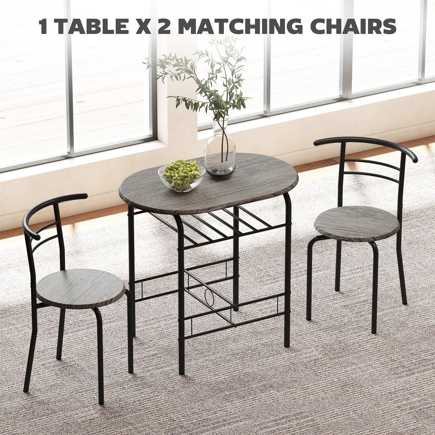Dining Table Set of 3, 31.5" Kitchen Table and Chairs Set for 2 with Shelf, for Small Space, Dining Room, Living Room