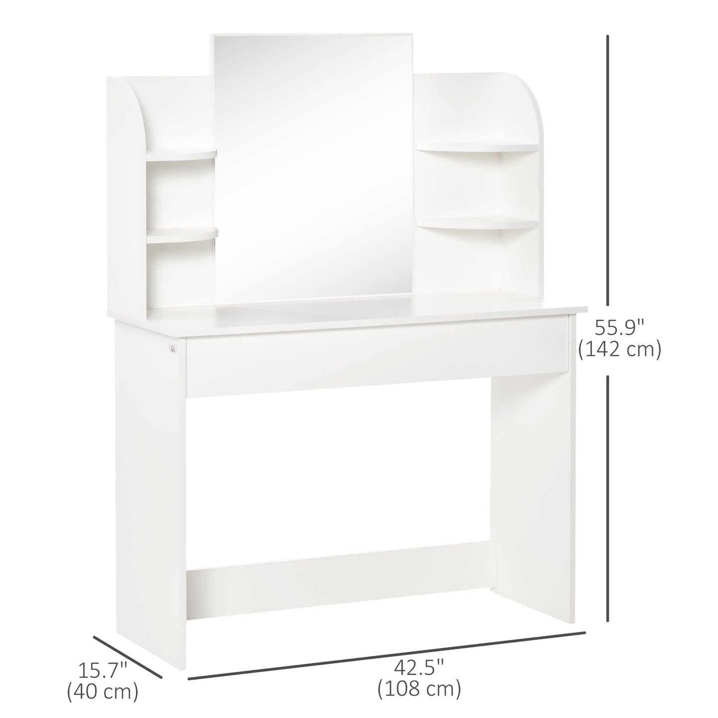Vanity Table, Makeup Vanity with Open Shelves and Drawer, Dressing Table for Bedroom, White