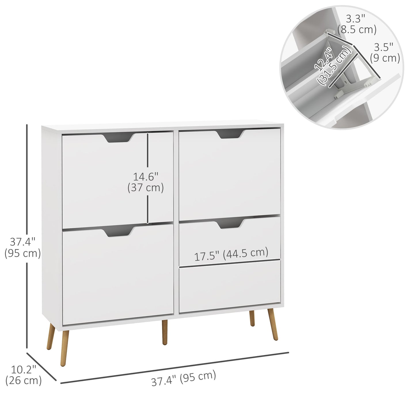 Shoe Storage Cabinet with 4 Flip Drawers and Adjustable Shelf, Shoe Cabinet for 8-16 Pairs of Shoes, White