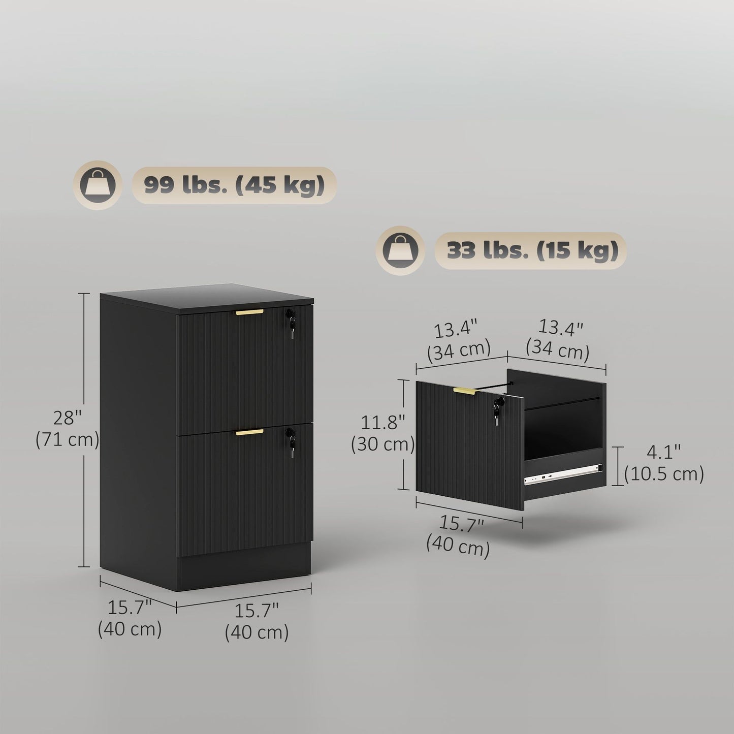 2-Drawer Lockable Filing Cabinet - Black