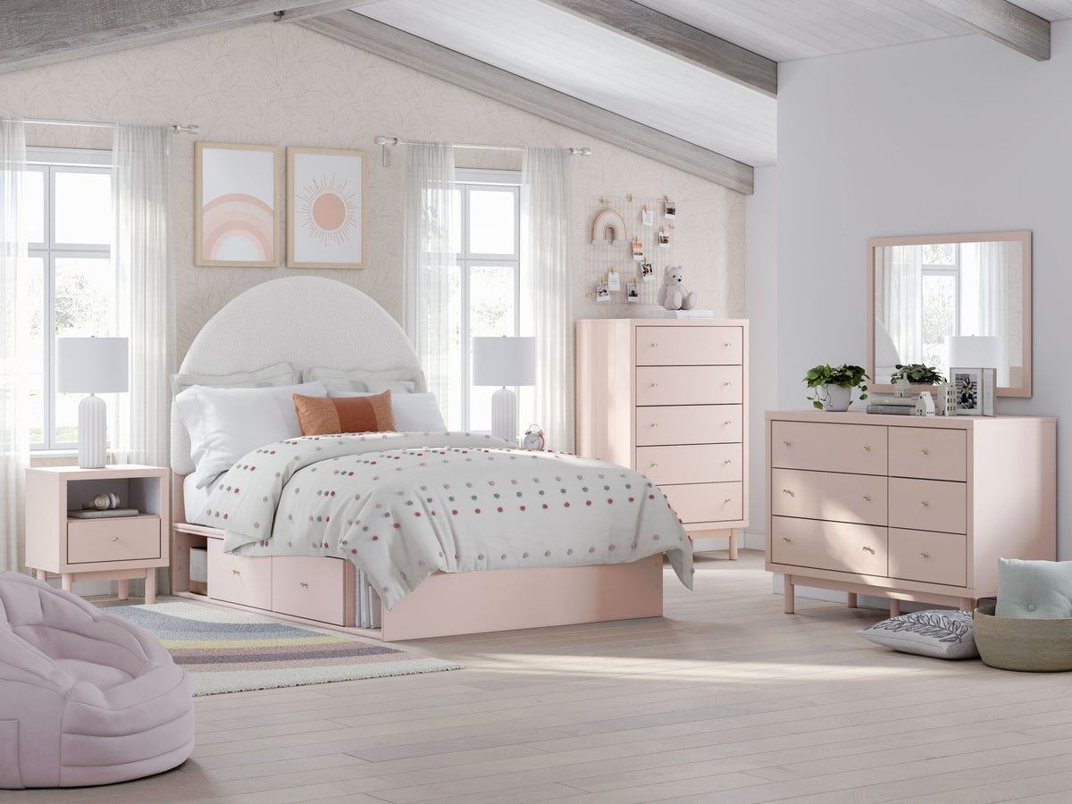 Wistenpine - 6 Pc. - Full Upholstered Panel Bed With Side Storage - Blush