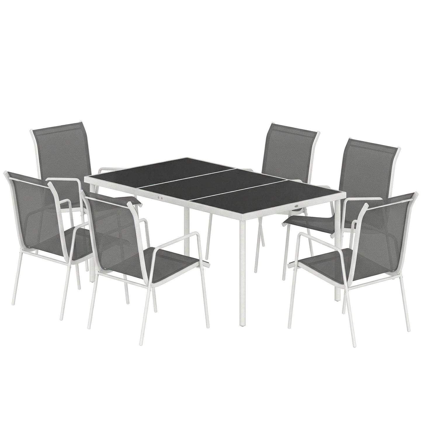 7 Piece Garden Dining Set, Garden Furniture Set with Rectangle Table and 6 Stackable Chairs