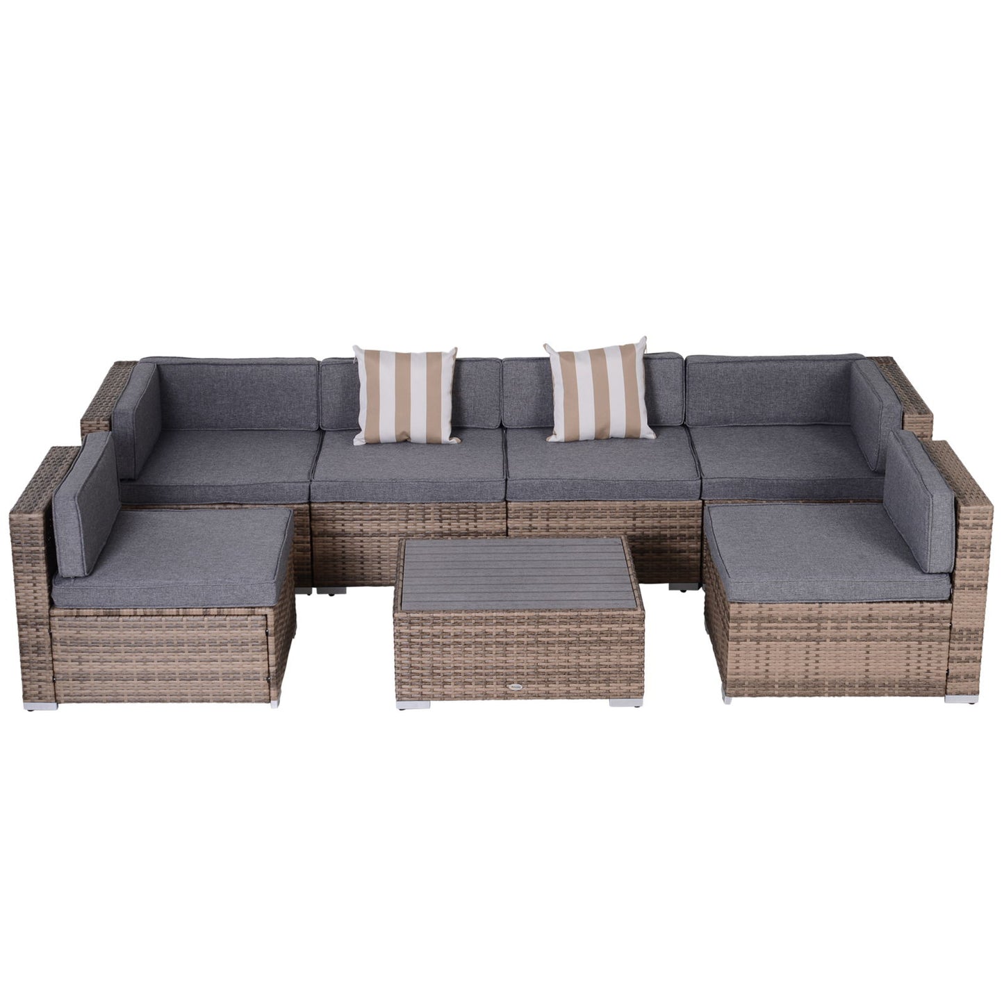 7 Pieces Patio Furniture Set, Rattan Conversation Set Garden Wicker Sofa Set with Washable Cushions and Coffee Table, All Weather PE Rattan Sectional Sofa, Grey