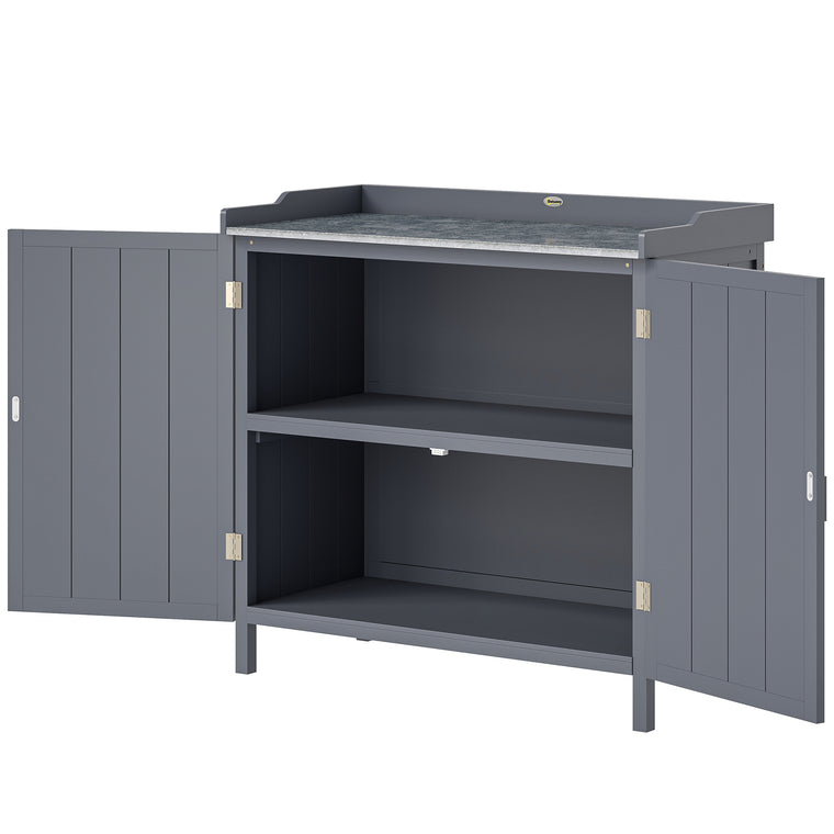 Potting Bench Table with Galvanized Top and Shelf